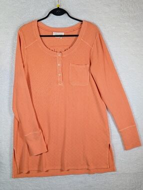 296-Anthropologie‎ Peach Long-Sleeve Henley Tunic